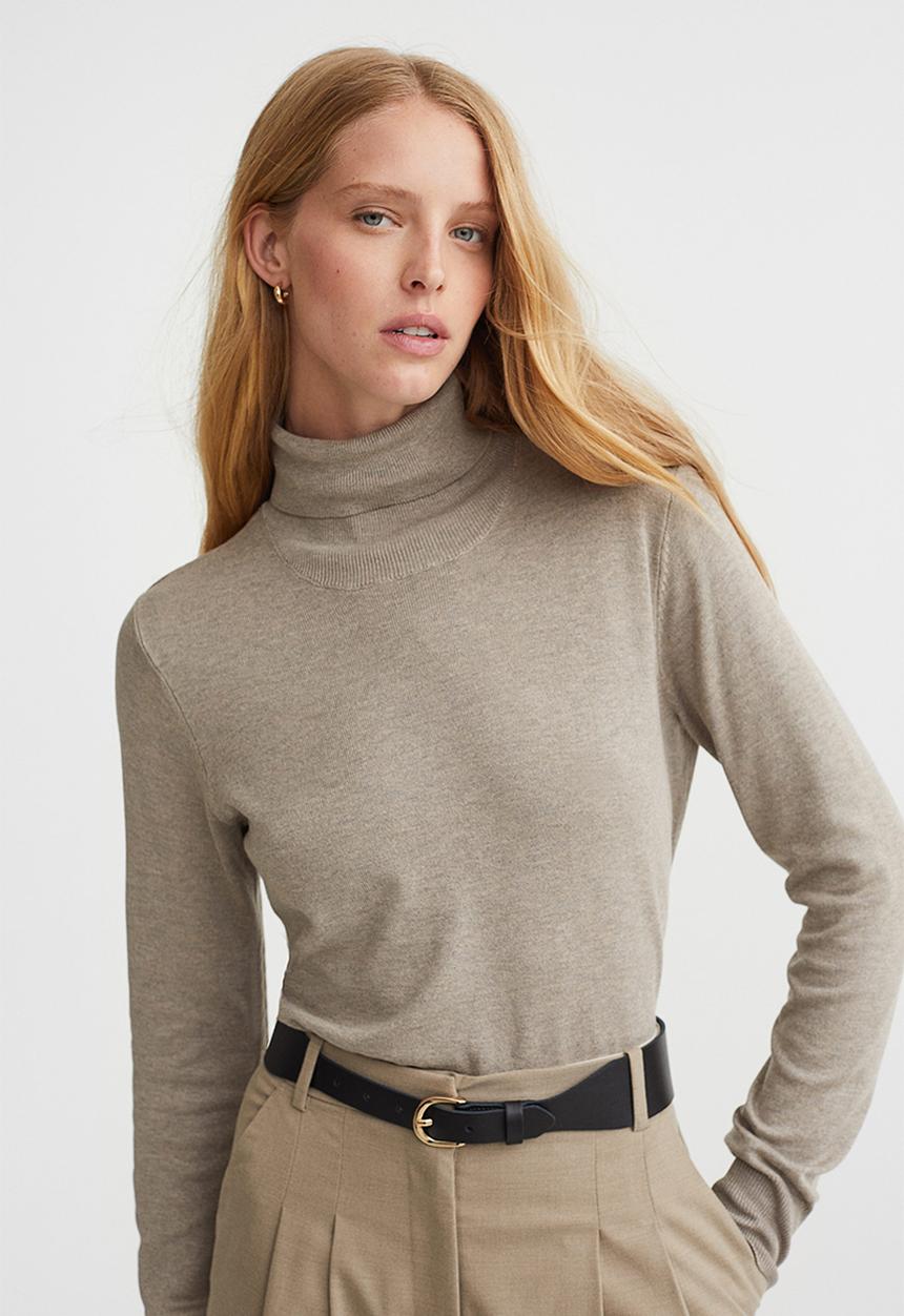 H&M - Fine-knit polo-neck jumper - greige