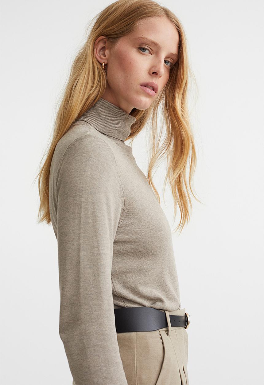 H&M - Fine-knit polo-neck jumper - greige