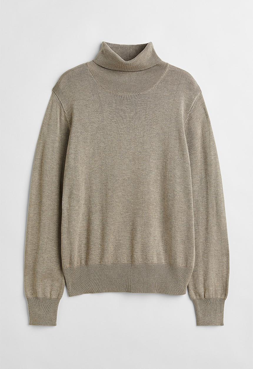 H&M - Fine-knit polo-neck jumper - greige