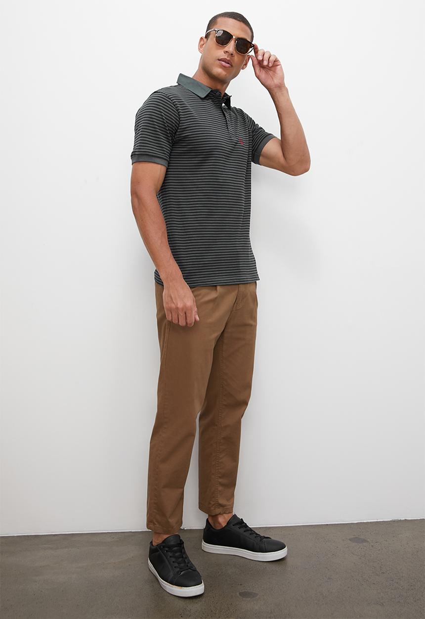 Lark & Crosse - Regular fit pique striped golfer - navy