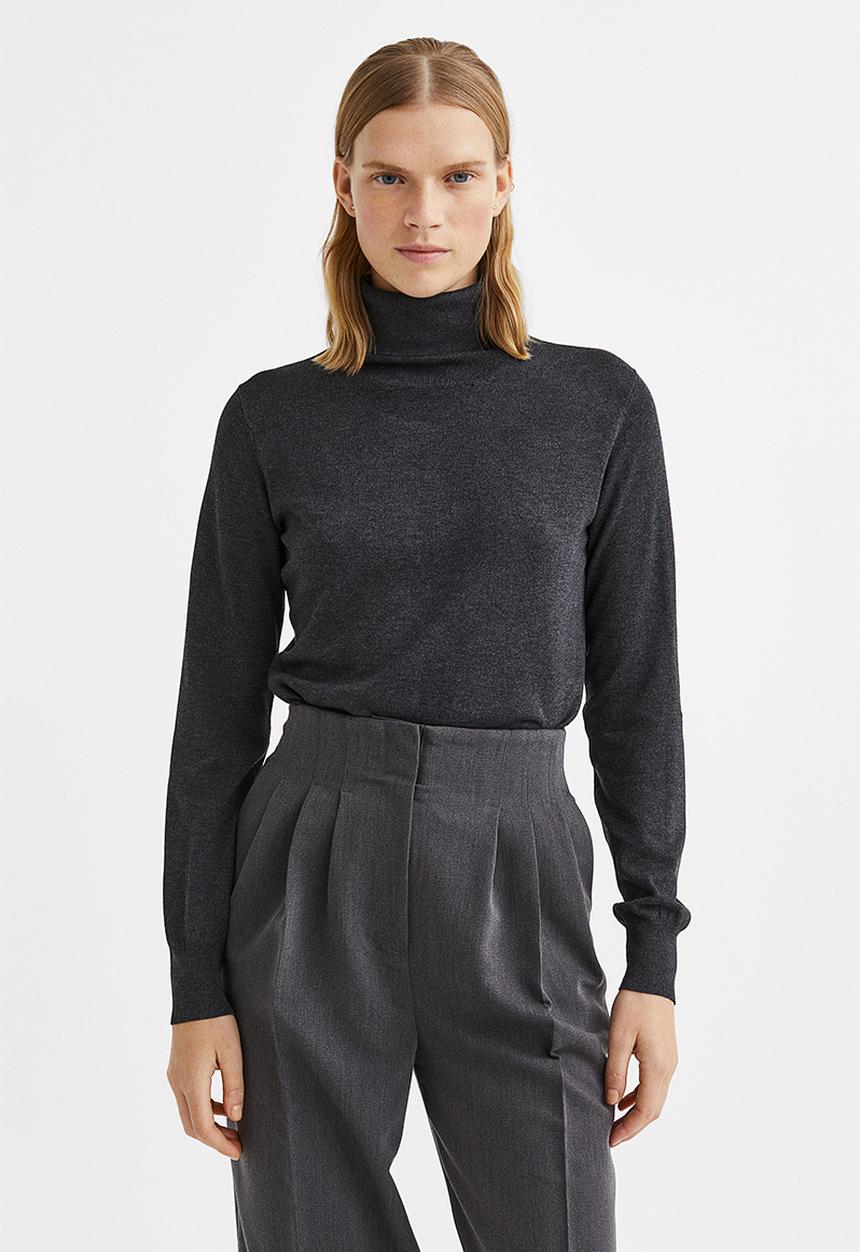 H&M - Fine-knit polo-neck jumper - dark grey marl