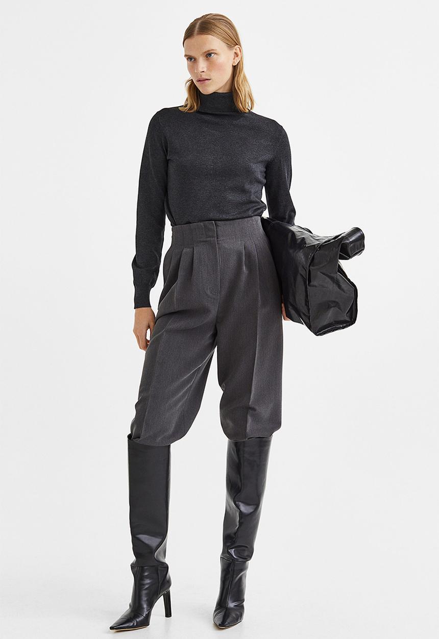 H&M - Fine-knit polo-neck jumper - dark grey marl