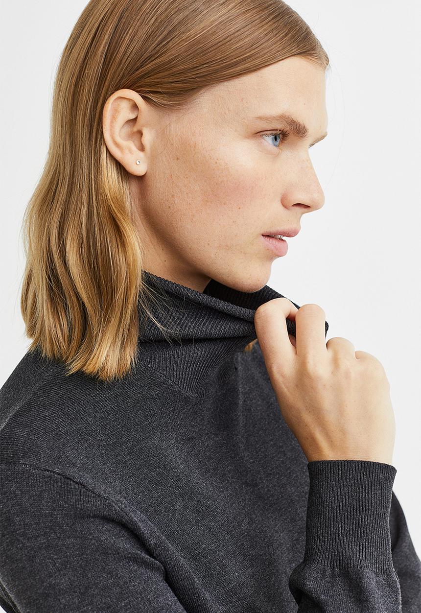 H&M - Fine-knit polo-neck jumper - dark grey marl
