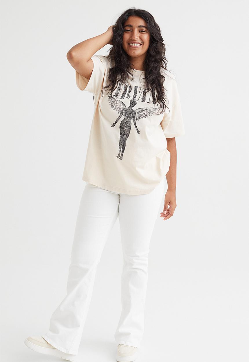 H&M - Oversized printed T-shirt - light beige/nirvana