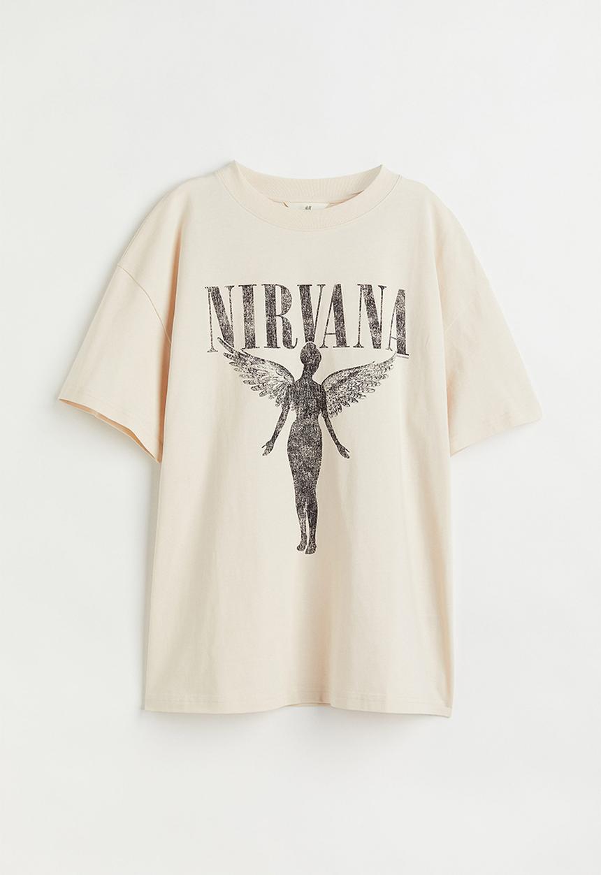 H&M - Oversized printed T-shirt - light beige/nirvana