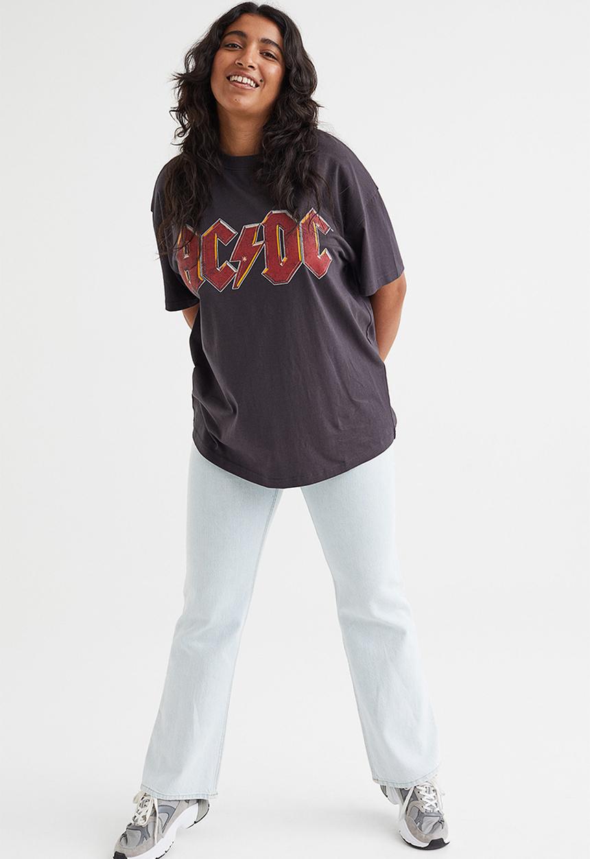 H&M - Oversized printed T-shirt - dark grey/ac/dc