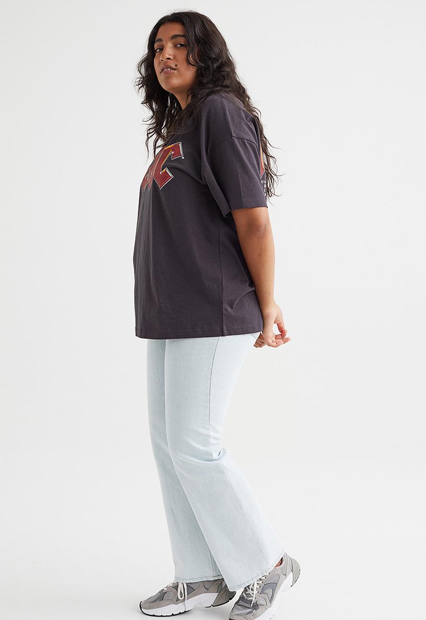 H&M - Oversized printed T-shirt - dark grey/ac/dc