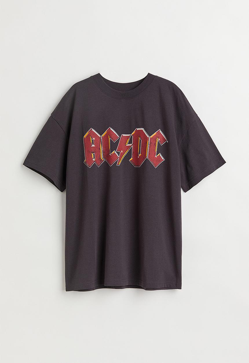 H&M - Oversized printed T-shirt - dark grey/ac/dc