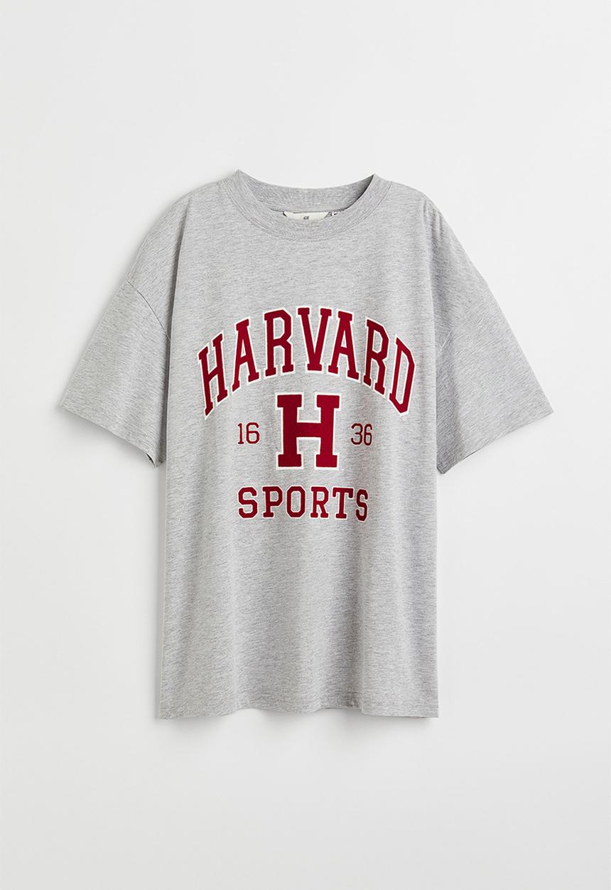 H&M - Oversized printed T-shirt - light grey marl/harvard