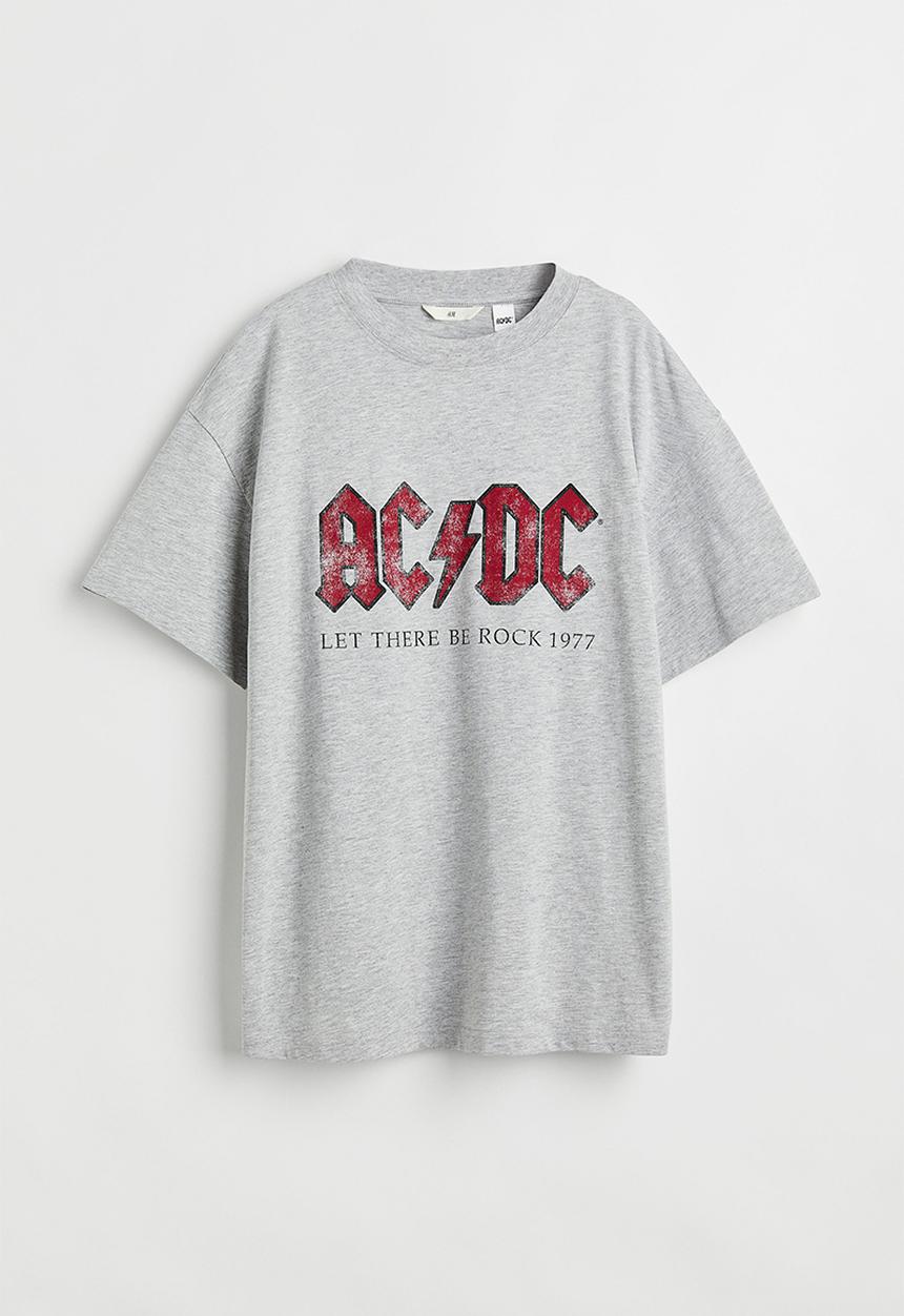 H&M - Oversized printed T-shirt - light grey marl/acdc