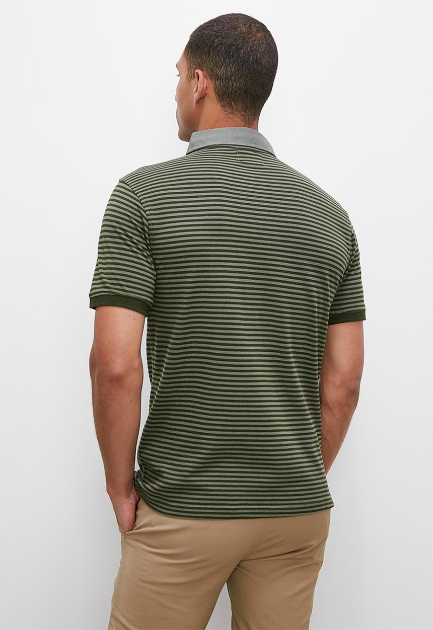Lark & Crosse - Regular fit pique striped golfer - green