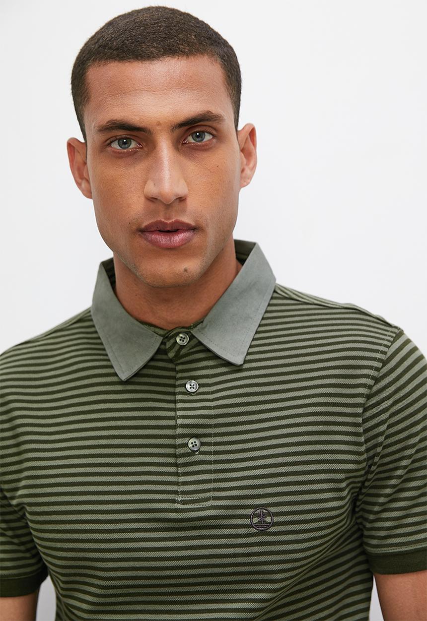 Lark & Crosse - Regular fit pique striped golfer - green