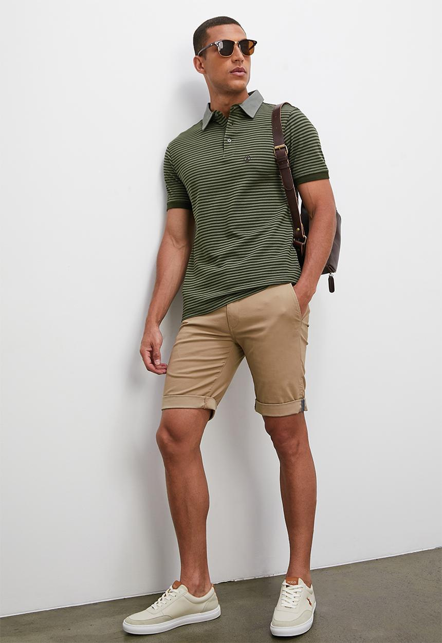Lark & Crosse - Regular fit pique striped golfer - green