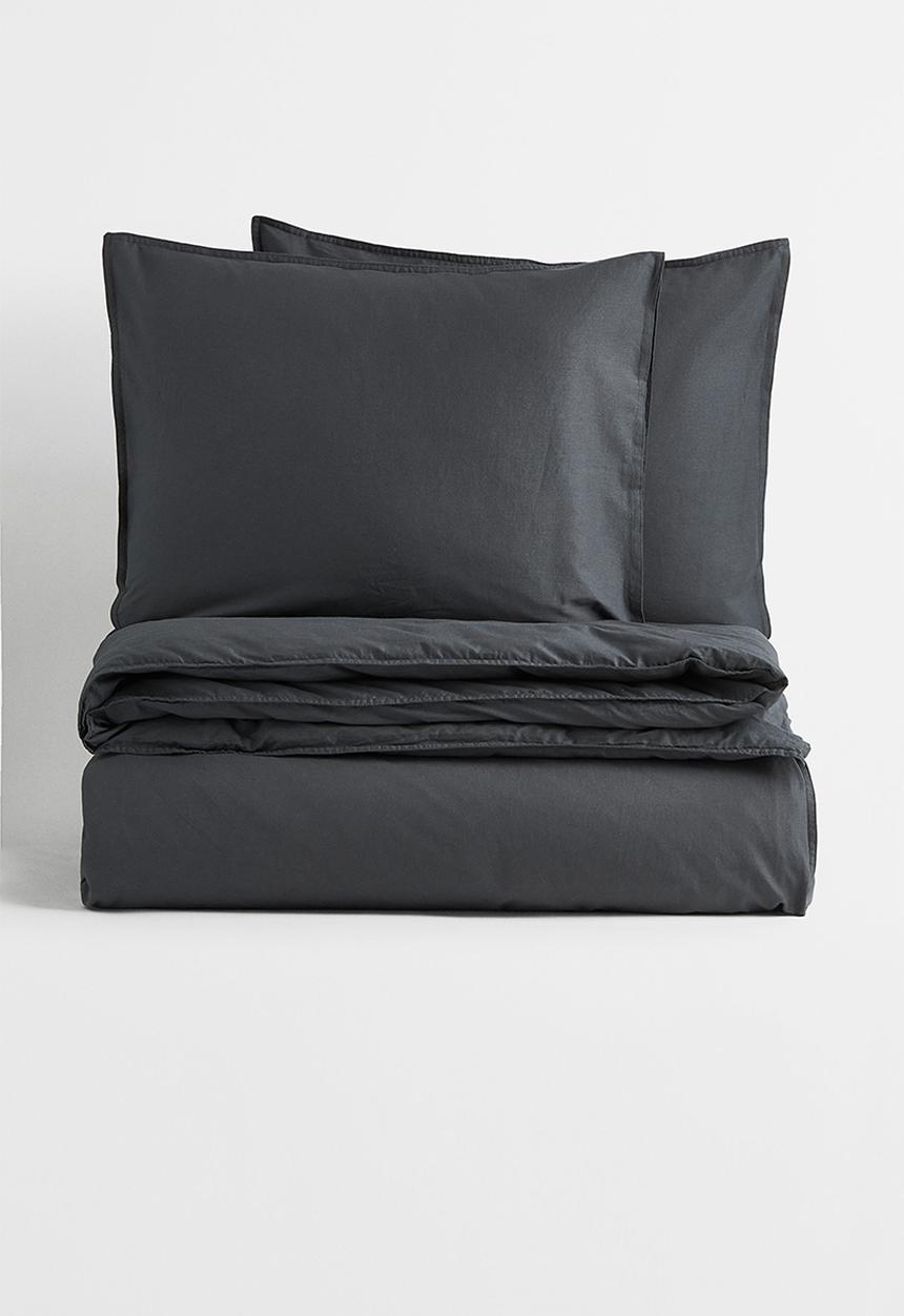 H&M - Double/king size cotton duvet cover set - grey
