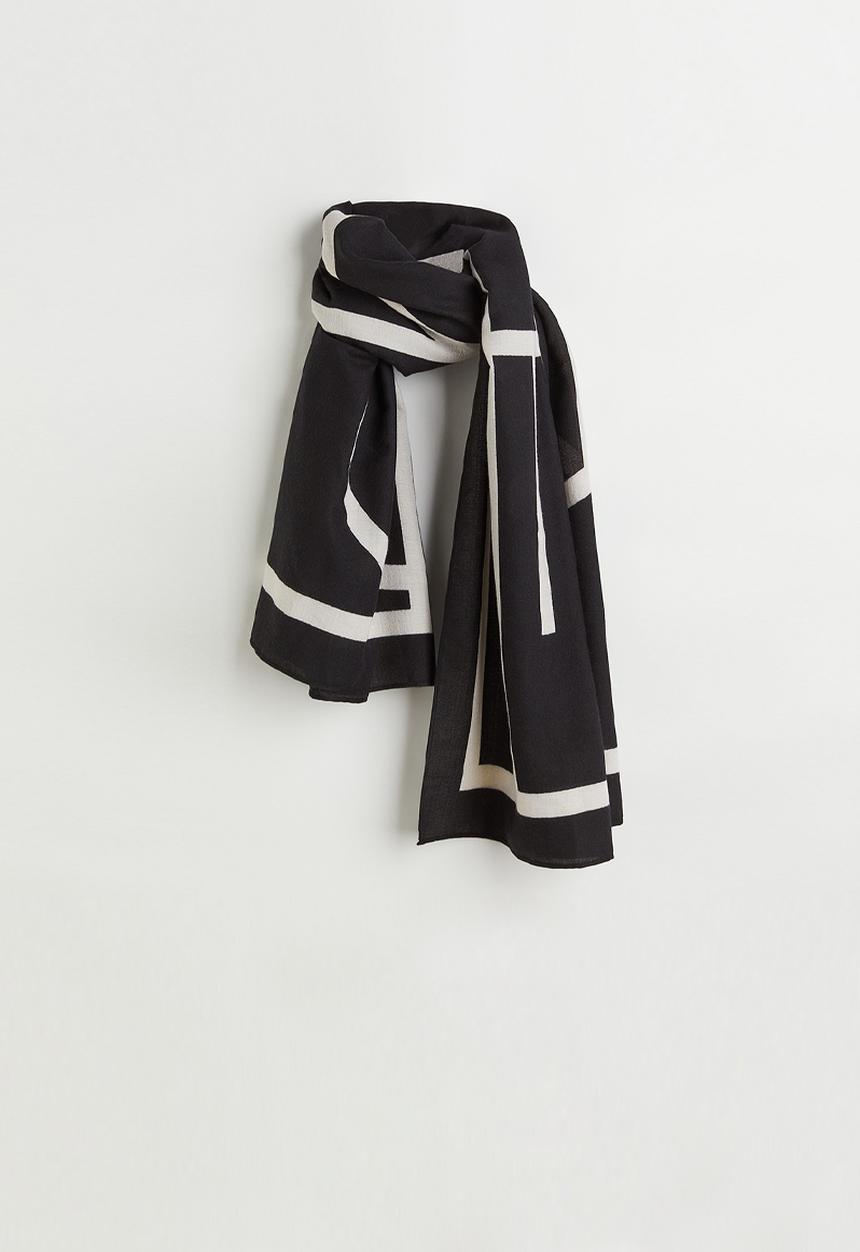 H&M - Patterned scarf - black & cream