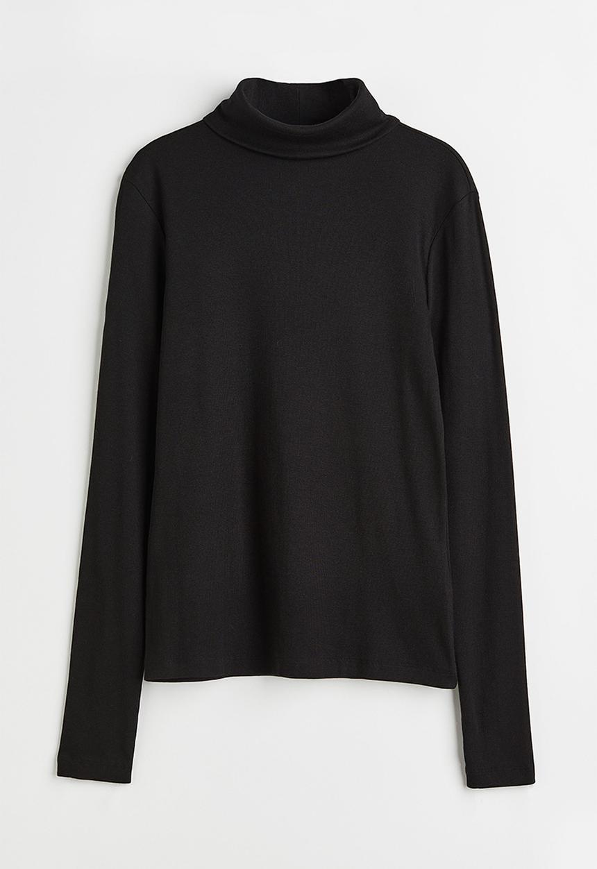 H&M - Modal-blend polo-neck top - black