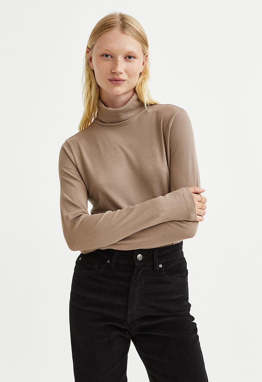 H&M - Modal-blend polo-neck top - beige