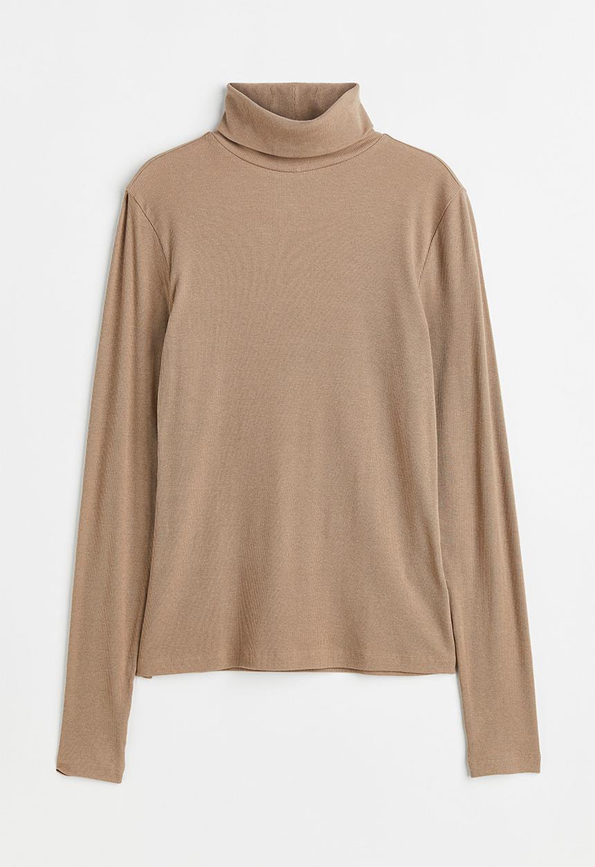 H&M - Modal-blend polo-neck top - beige