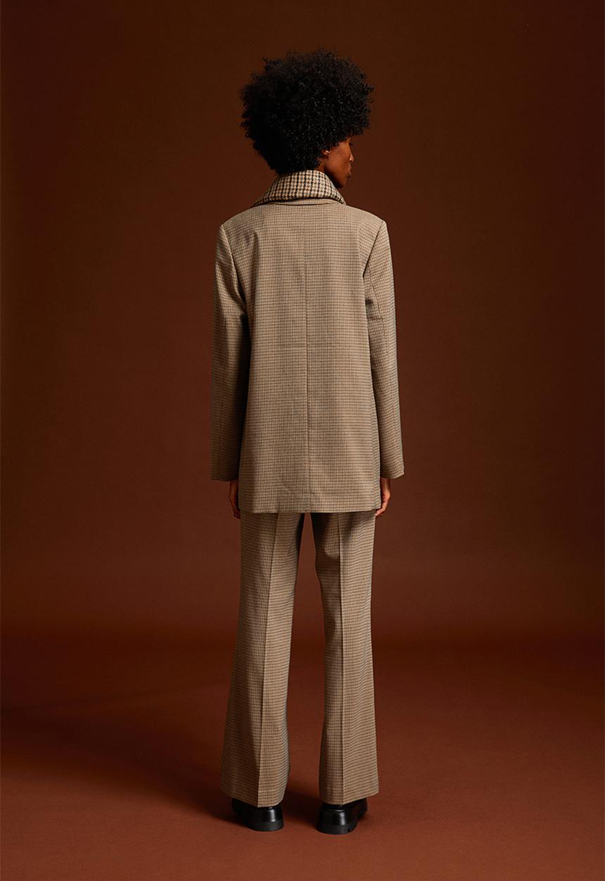 H&M - Flared trousers - greige/checked