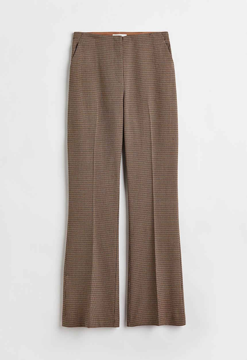 H&M - Flared trousers - greige/checked