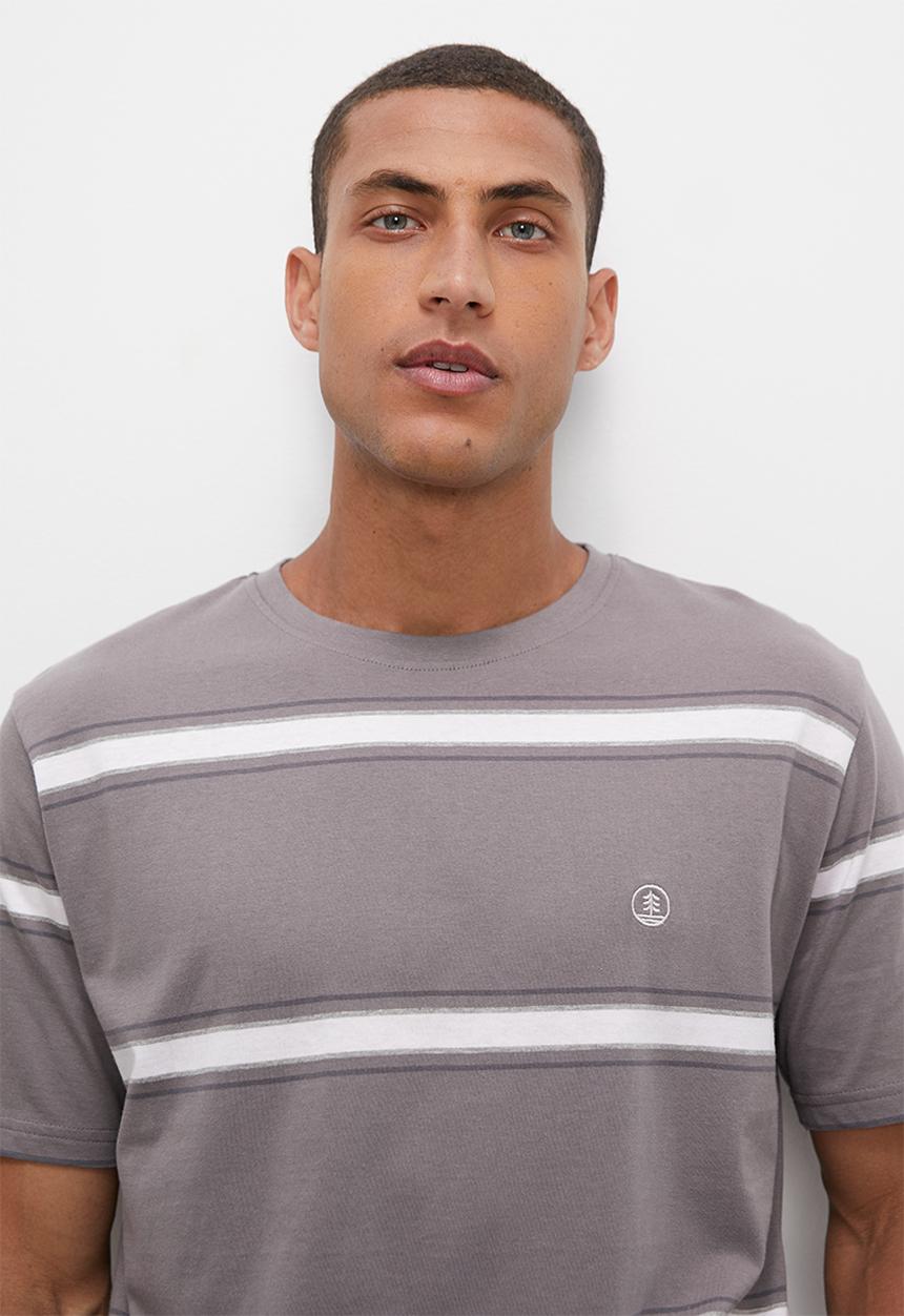 Lark & Crosse - Horizontal stripe tee - grey