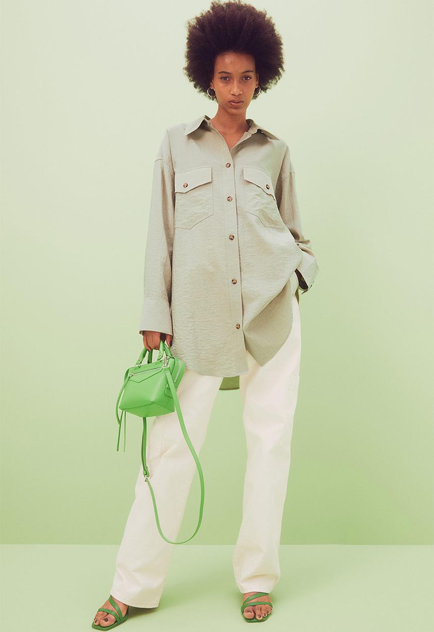 H&M - Oversized shirt - green beige