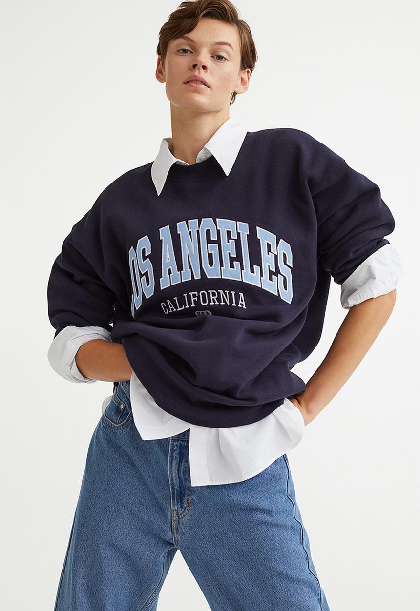 H&M - Printed sweatshirt - dark blue/los angeles