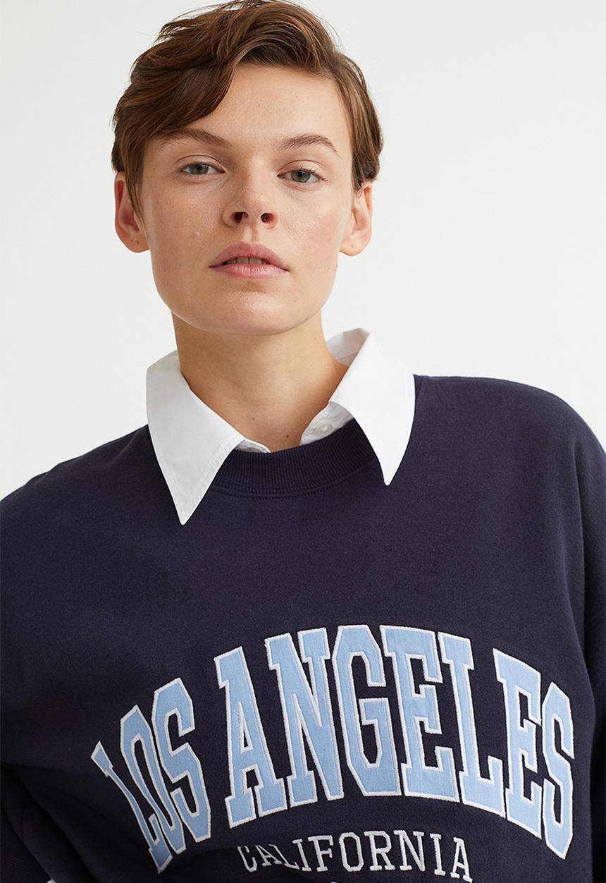 H&M - Printed sweatshirt - dark blue/los angeles