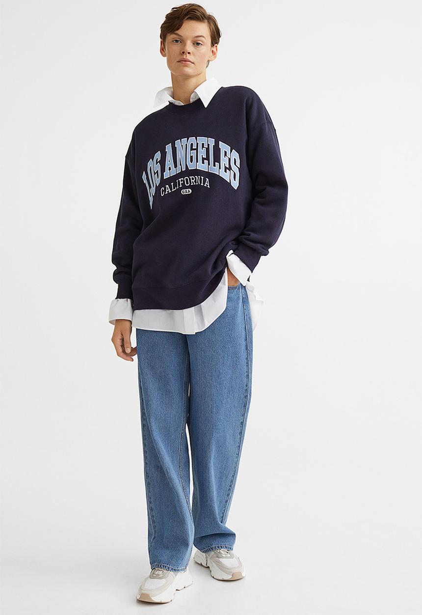 H&M - Printed sweatshirt - dark blue/los angeles