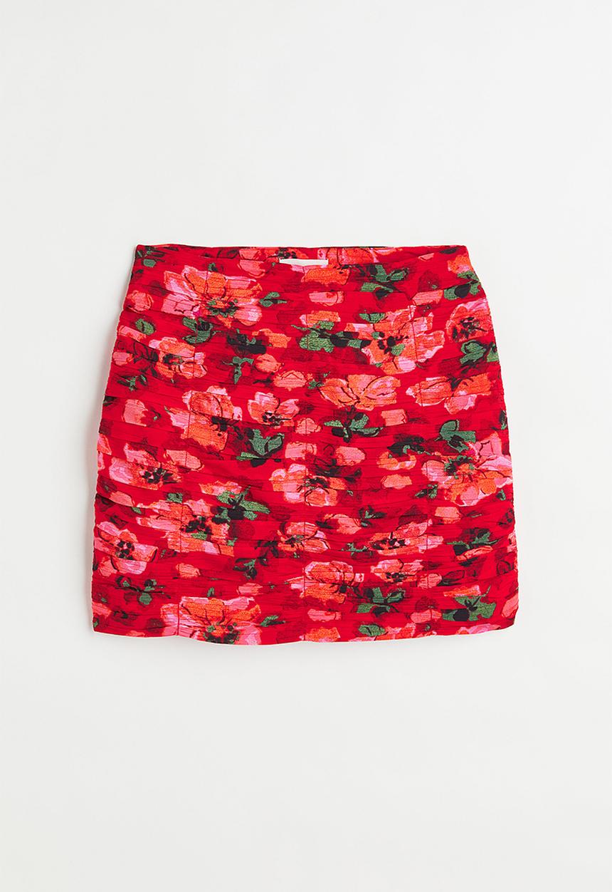 H&M - Gathered crêpe skirt - red/floral