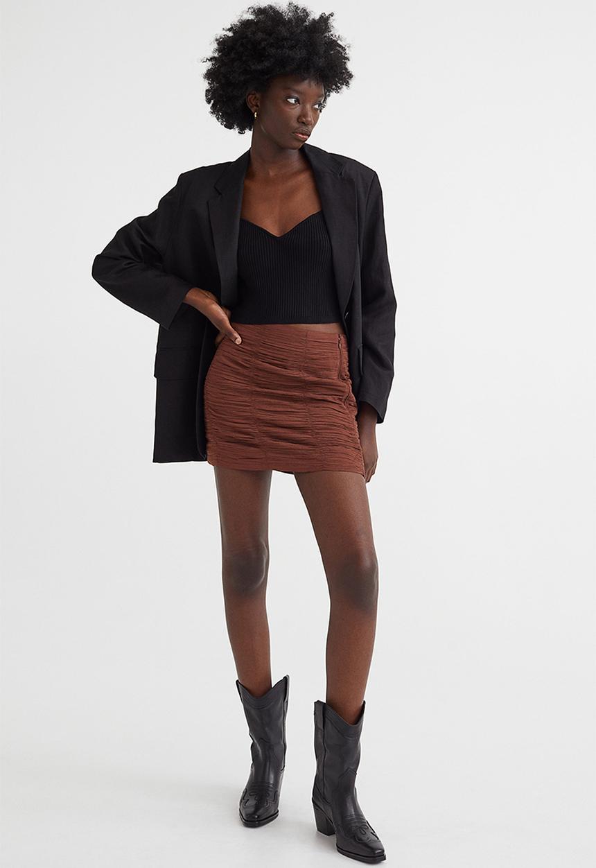 H&M - Gathered crêpe skirt - dark brown