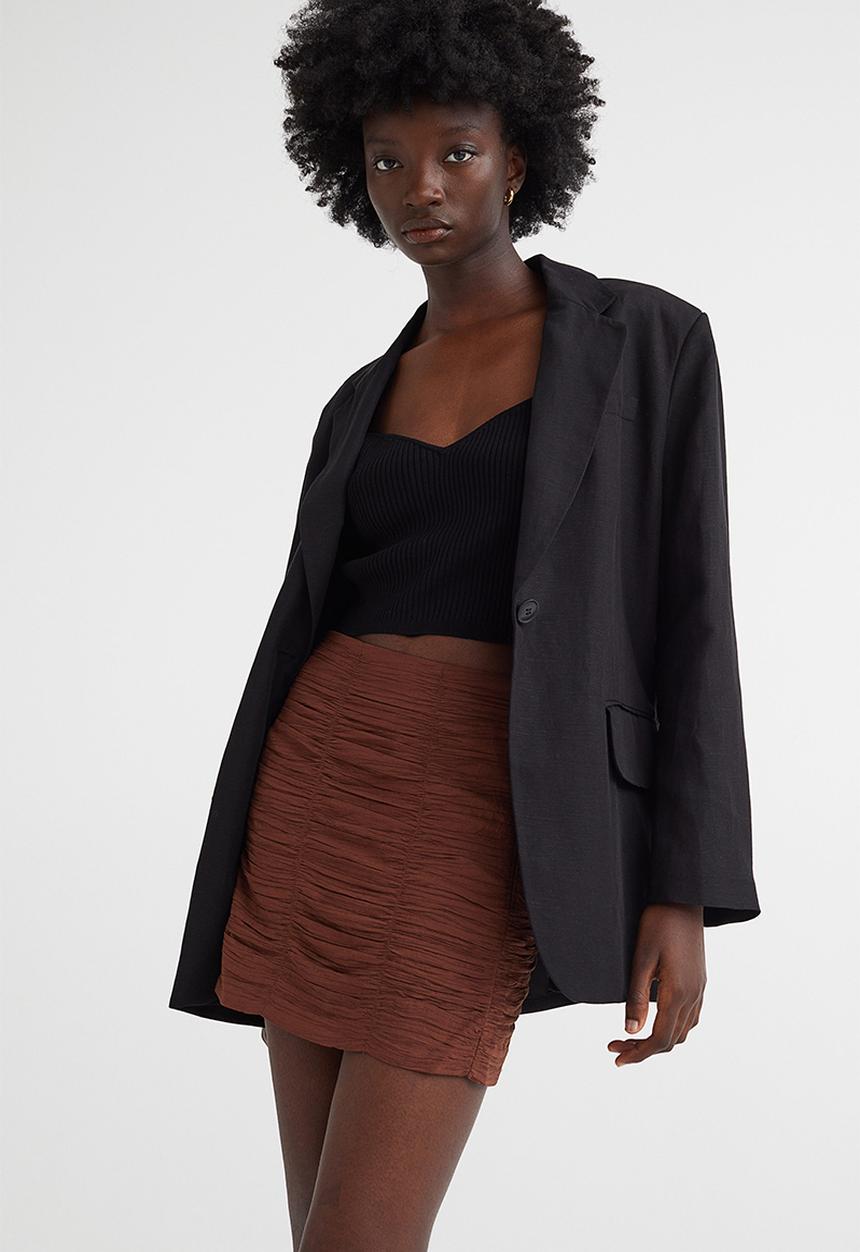 H&M - Gathered crêpe skirt - dark brown