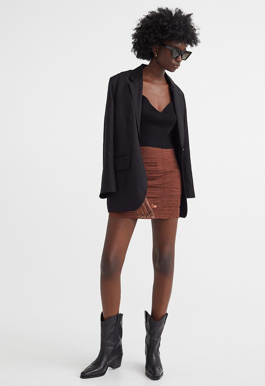 H&M - Gathered crêpe skirt - dark brown