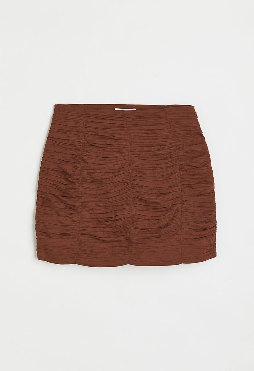 H&M - Gathered crêpe skirt - dark brown