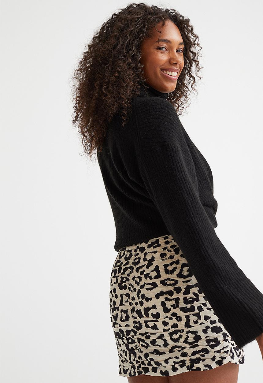 H&M - Gathered crêpe skirt - cream/leopard-print