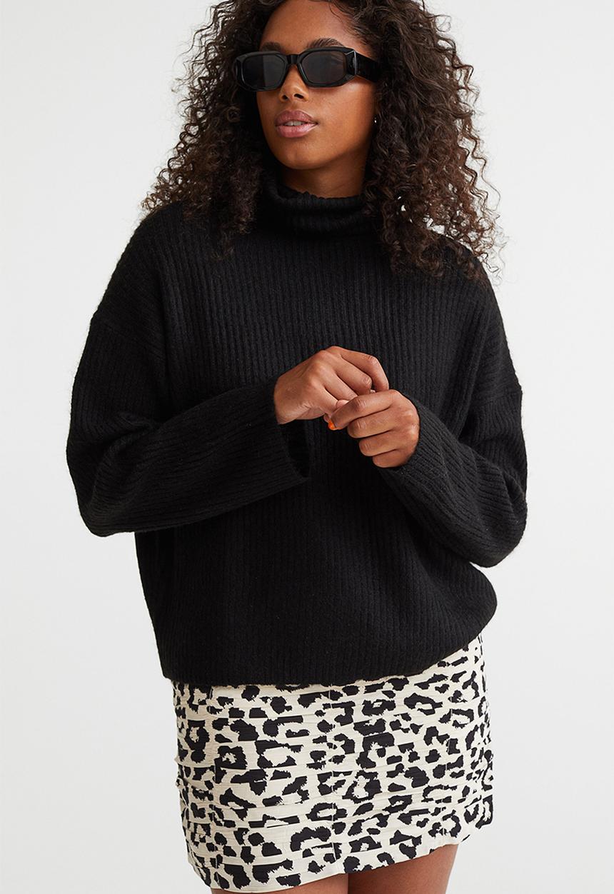 H&M - Gathered crêpe skirt - cream/leopard-print