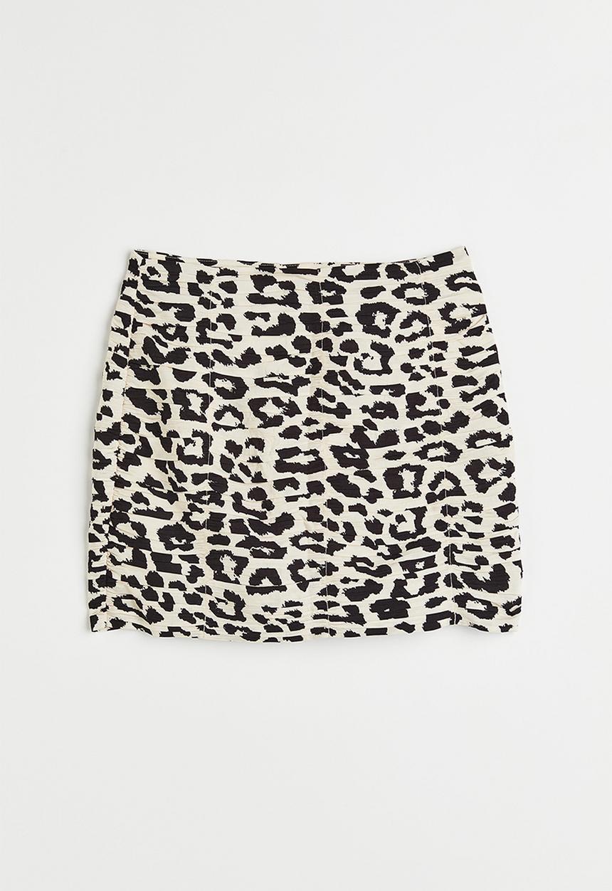 H&M - Gathered crêpe skirt - cream/leopard-print
