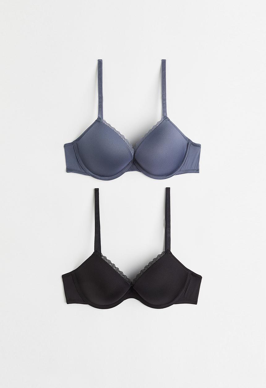 H&M - 2 Pack microfibre push-up bras - pigeon blue & black