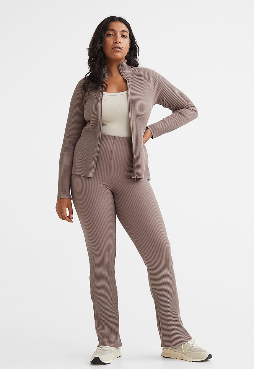 H&M - Flared ribbed leggings - dark beige