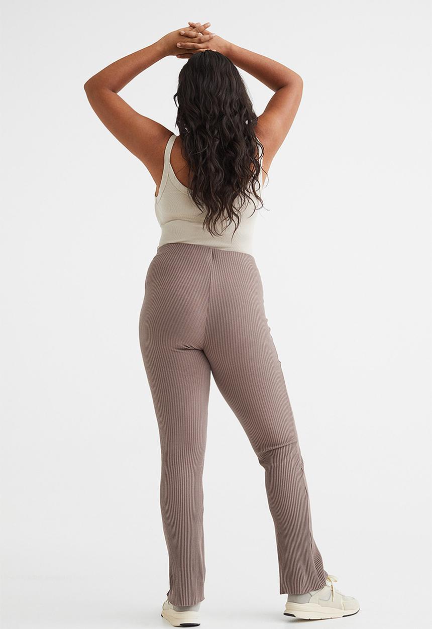 H&M - Flared ribbed leggings - dark beige