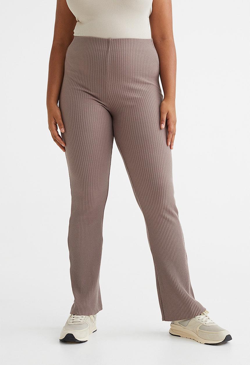 H&M - Flared ribbed leggings - dark beige