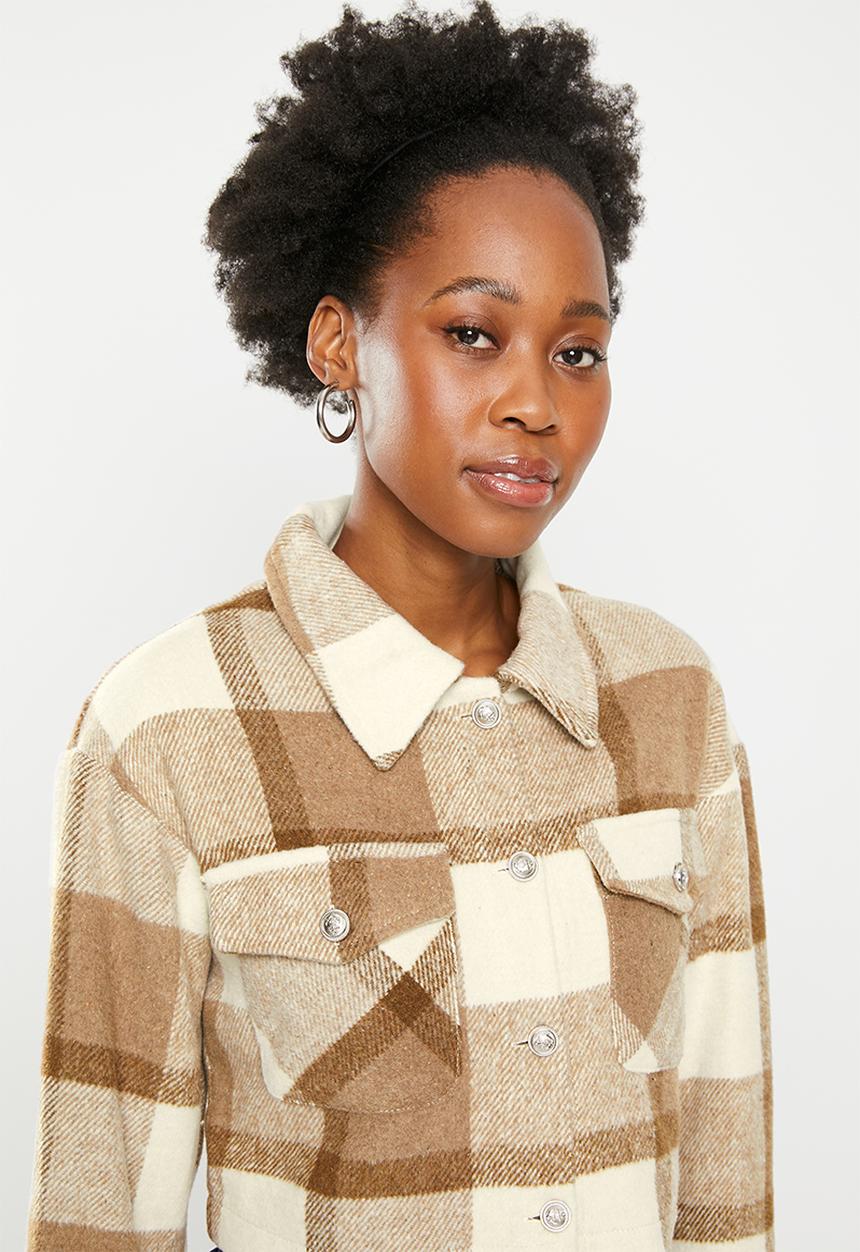 dailyfriday - Crop check shacket - brown check