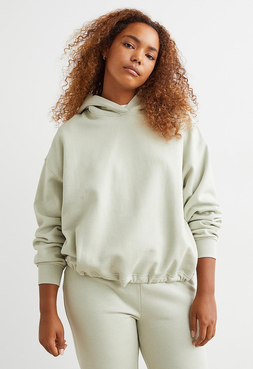 H&M - Boxy drawstring hoodie - light dusky green