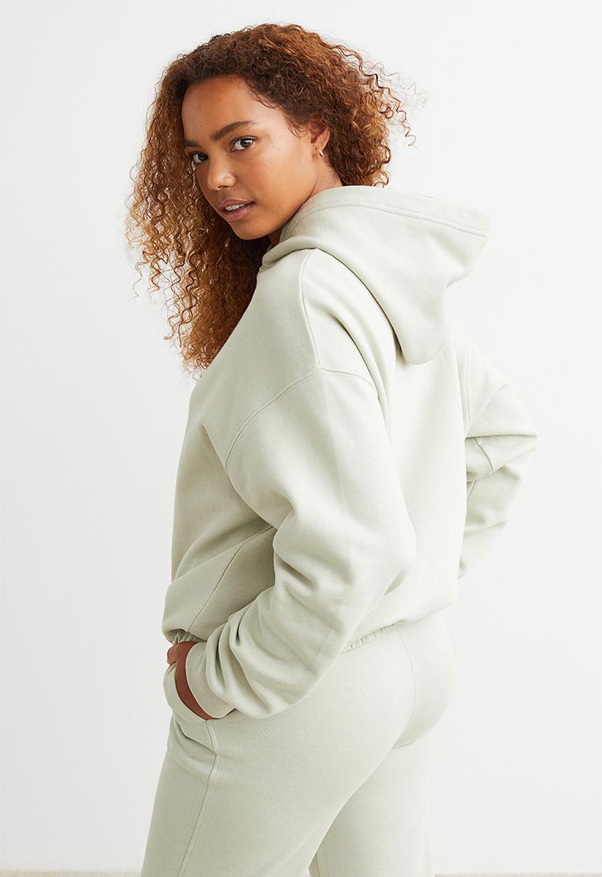 H&M - Boxy drawstring hoodie - light dusky green