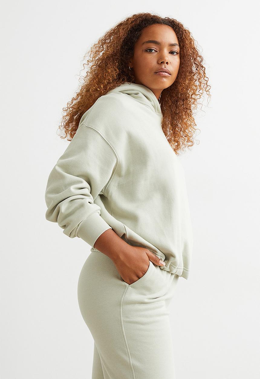 H&M - Boxy drawstring hoodie - light dusky green