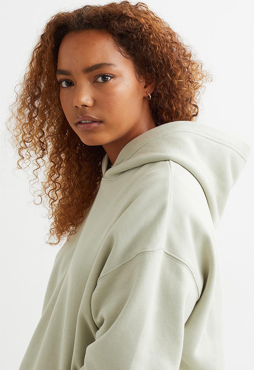 H&M - Boxy drawstring hoodie - light dusky green