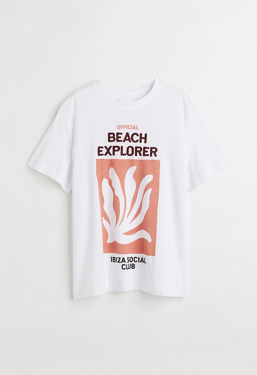 H&M - Print-motif T-shirt - white/beach explorer