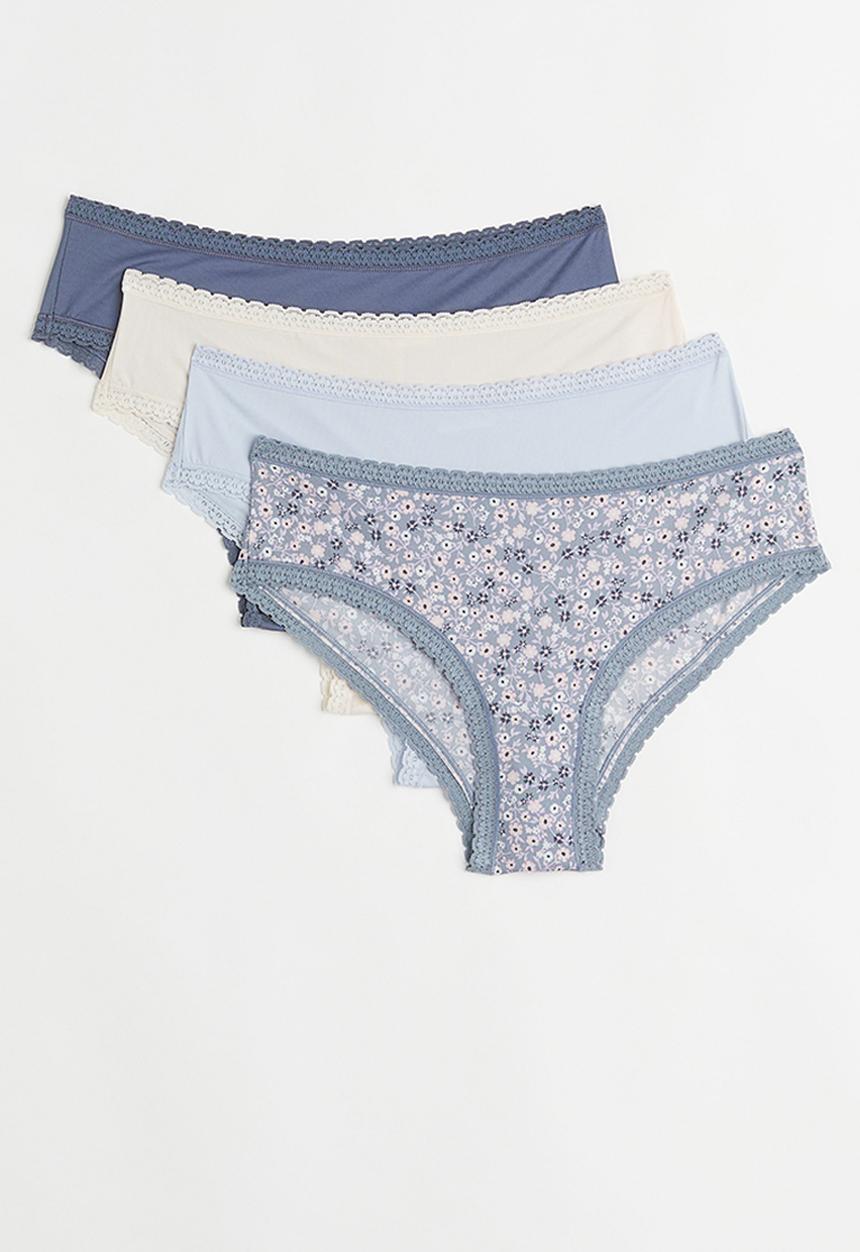 H&M - 4 Pack microfibre hipsters - pigeon blue/small flowers