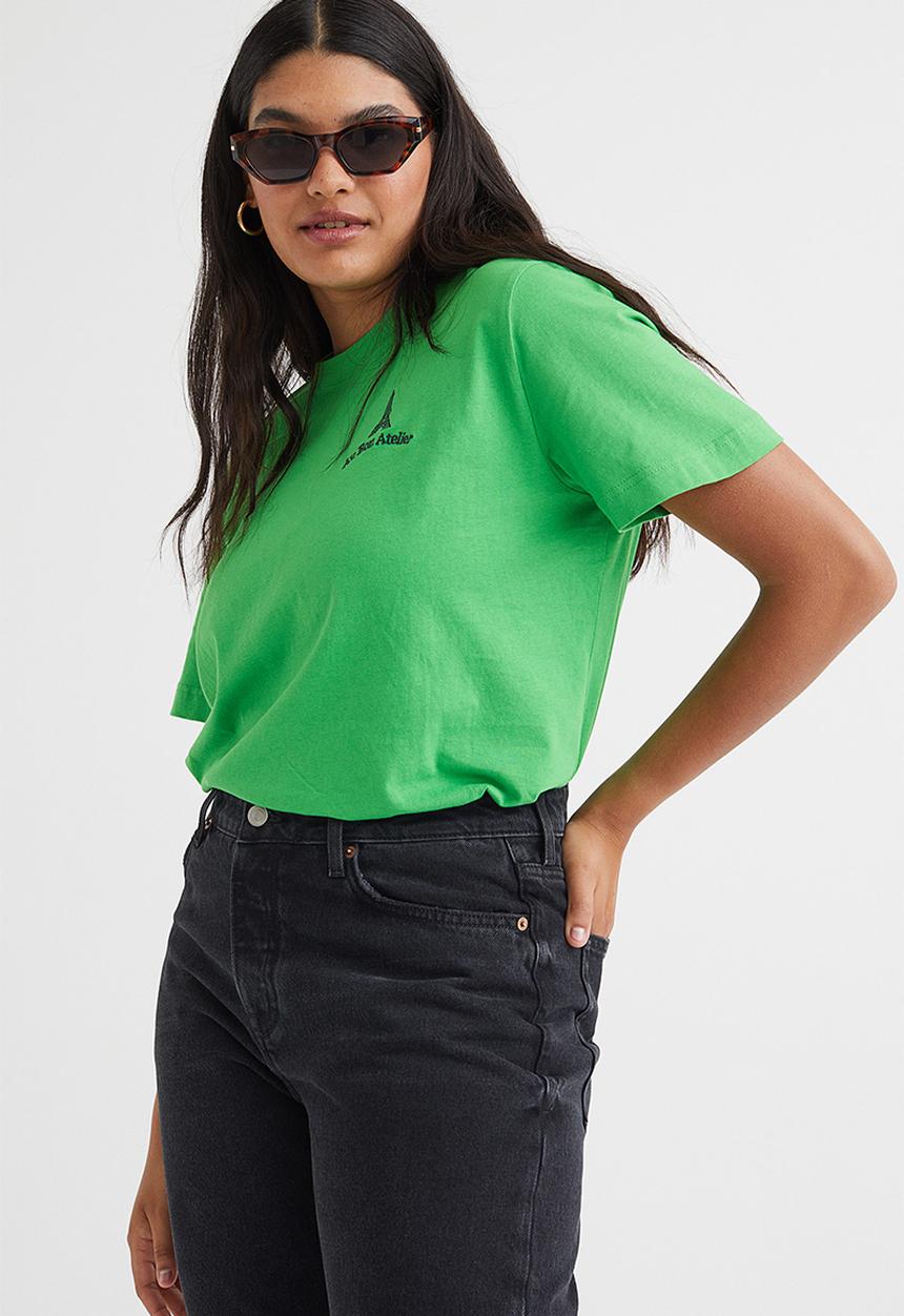 H&M - Print-motif T-shirt - bright green/eiffel tower