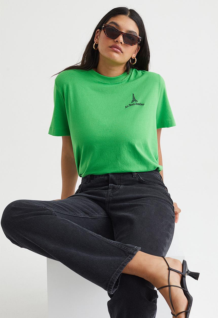H&M - Print-motif T-shirt - bright green/eiffel tower